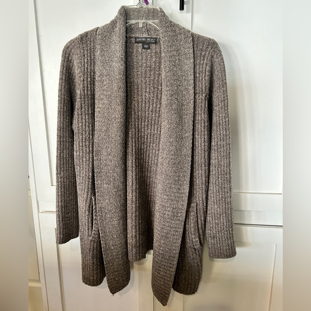 Barefoot Dreams Women's Cozychic Lite Montecito Cardi Ribbed Cardigan LG Taupe
